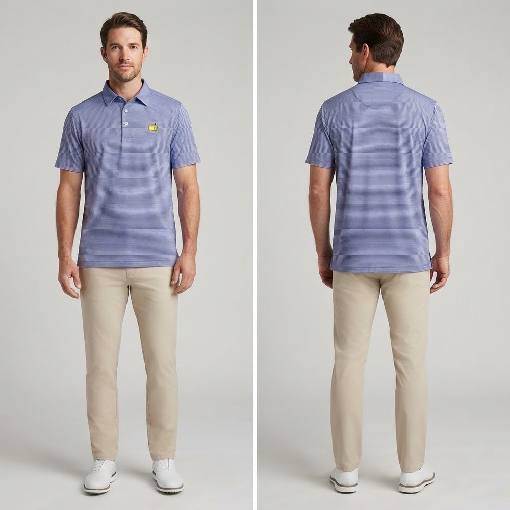 Masters Tech Golf Polo Shirt Mens Small Periwinkle Blue White Striped Logo
